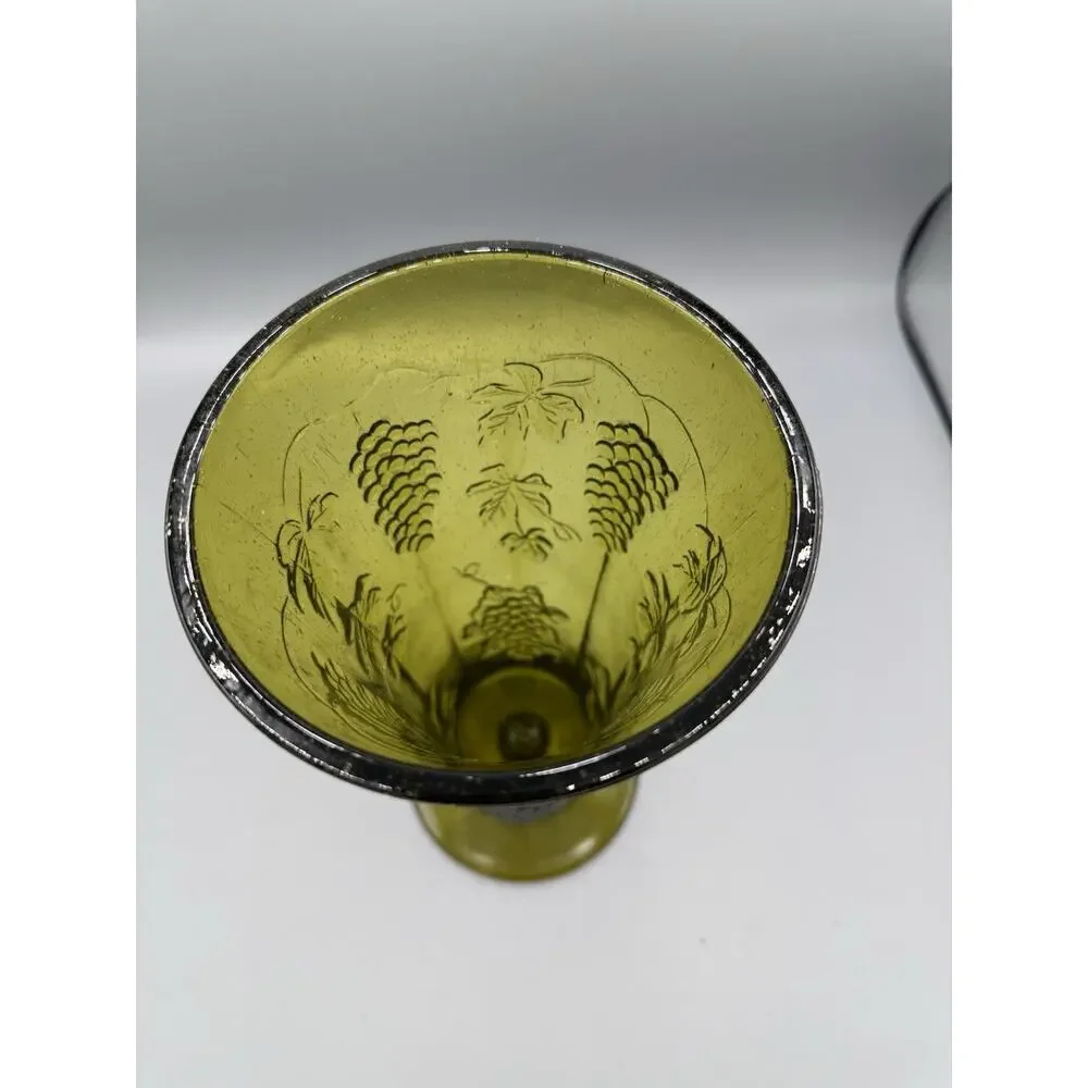 Vintage Green Depression Glass Grape Vine Footed Vase Art Glass